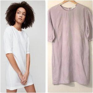 Aritzia Babaton Teilo Puff-Sleeve Linen Blend Stretch Shift Dress Lilac Size 0